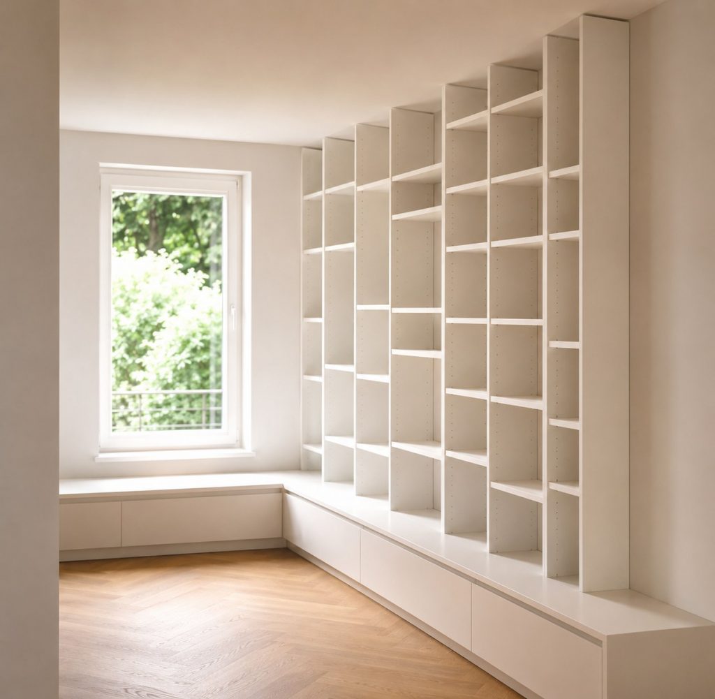 Bücherregal weiß Unterschrank Fischgrät